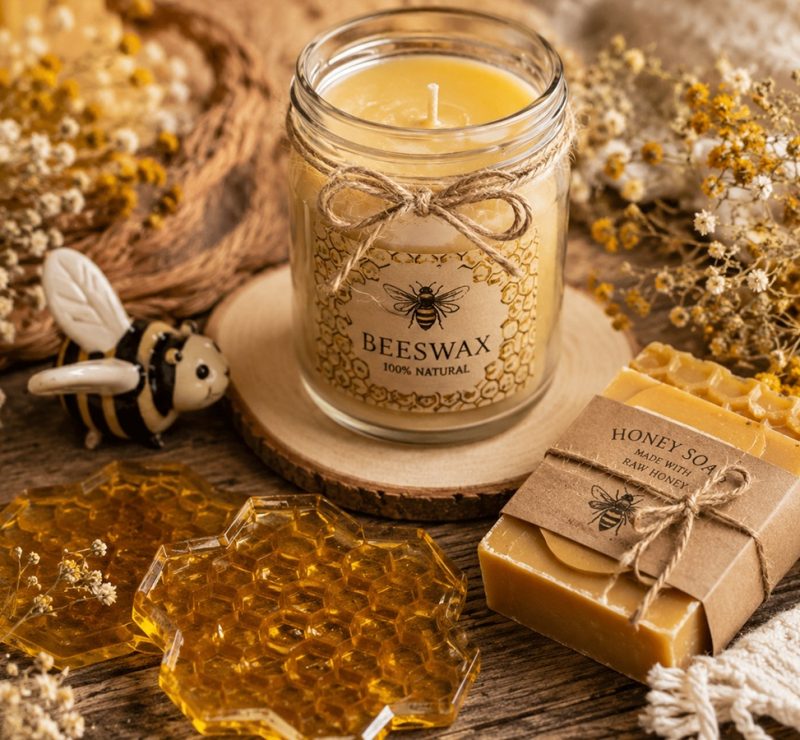 Bee-themed DIY crafts beeswax candles, honey soap, and resin coasters are popular handmade products to make money as a creative side hustle